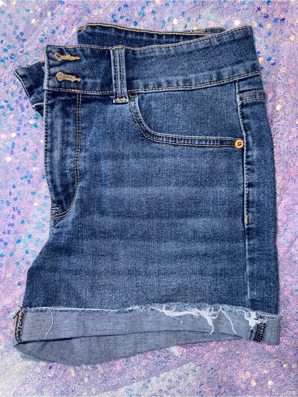 2424-No Boundaries Dark Blue Rolled Hem Denim Shorts